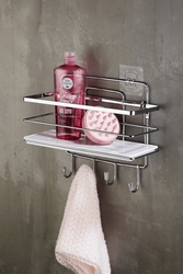  - Yapışkanlı Ömür Boyu Paslanmaz Kristal Ayarlanabilir Raf Banyo Düzenleyici Şampuanlık Krom - Beyaz 