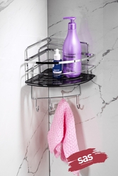 Sas Haus - Yapışkanlı Ömür Boyu Paslanmaz Kristal Ayarlanabilir Raf Banyo Düzenleyici Şampuanlık LK-01 KSKK