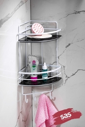 Sas Haus - Yapışkanlı Ömür Boyu Paslanmaz Kristal Ayarlanabilir Raf Banyo Düzenleyici Şampuanlık LK-02 BSBK