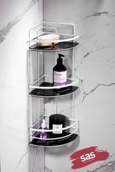 Sas Haus - Yapışkanlı Ömür Boyu Paslanmaz Kristal Ayarlanabilir Raf Banyo Düzenleyici Şampuanlık LK-03 BS