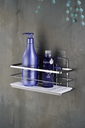 Sas Haus - Yapışkanlı Ömür Boyu Paslanmaz Kristal Ayarlı Raf Banyo Düzenleyici Şampuanlık Krom - Beyaz LŞ-01 KB