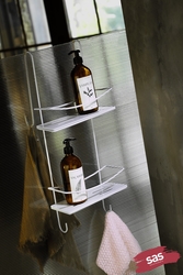Sas Haus - Yapışkanlı Ömür Boyu Paslanmaz Kristal Raf Banyo Düzenleyici Şampuanlık BEYAZ Duşakabin Askısı DŞBB