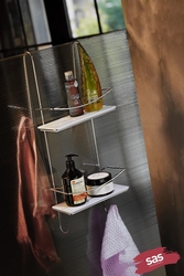 Sas Haus - Yapışkanlı Ömür Boyu Paslanmaz Kristal Raf Banyo Düzenleyici Şampuanlık KROM-BEYAZ DŞKKB