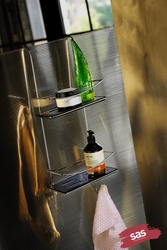 Sas Haus - Yapışkanlı Ömür Boyu Paslanmaz Kristal Raf Banyo Düzenleyici Şampuanlık KROM-SİYAH Duşakabin Askısı 